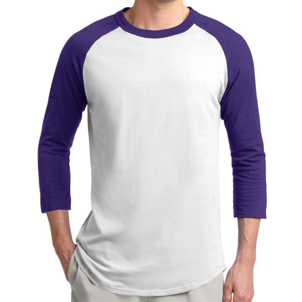 Augusta Raglan Baseball Tee White Purple NEW